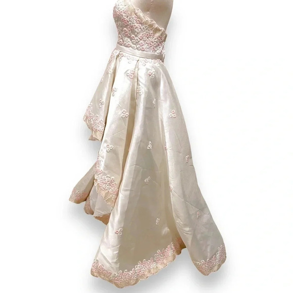 Zoey Grey Floral Appliqué Pink Cream Cherry Blossom Strapless Wedding Gown 6 - Picture 4 of 13